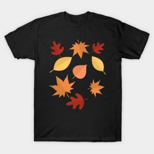 Autumn Fall Leaves Offset Pattern Design T-Shirt